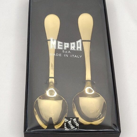 NEW Mepra 2 pc Salad Servers Spoons Gold Tone 18/10 Stainless Italy - Picture 5 of 5